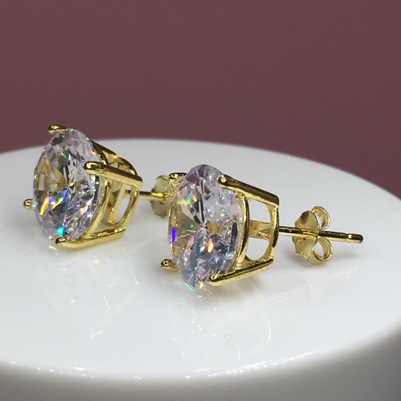14k yellow gold 8 CT diamond stud earrings - Picture 9 of 13